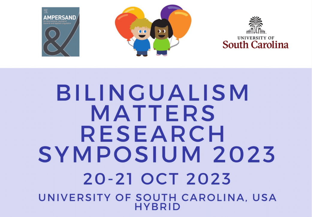 wycinek plakatu sympozjum Bilingualism Matters zawierający daty wydarzenia i loga organizatorów
