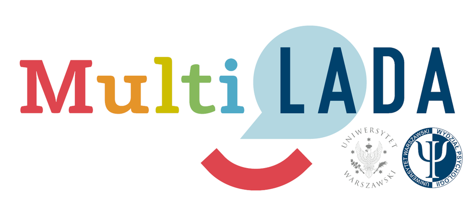Logo zespołu Multilada wraz z logami uniwersytetu warszawskiego i logiem wydziału psychologii uw